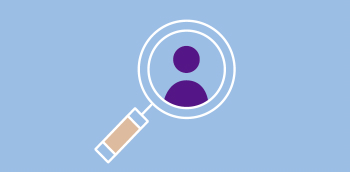 Icône bleu d'une loupe avec un bonhomme à l'intérieur