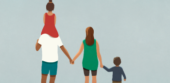 Illustration d'une famille qui se tient la main de dos