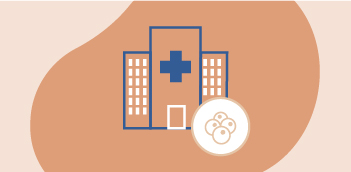 icône d'un hôpital avec une bulle d'ovocytes à coté