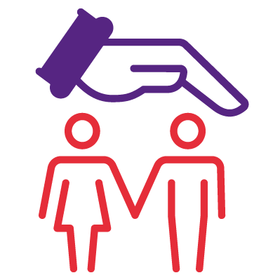 icône d'une main au dessus de deux personnes qui se tiennent la main