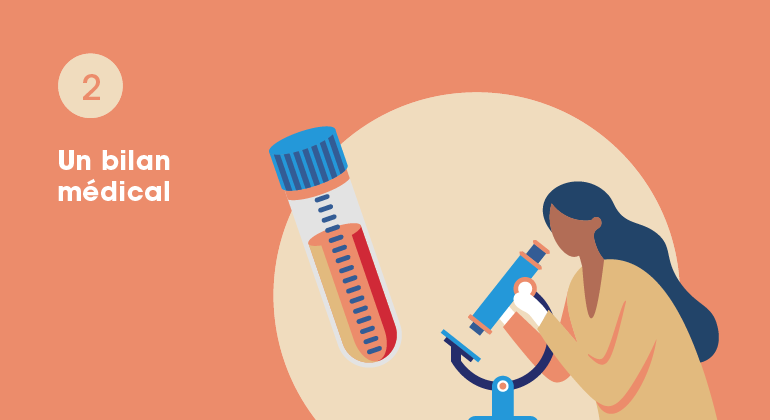 Illustration d'un médecin qui examine des analyses médicaux avec son microscope